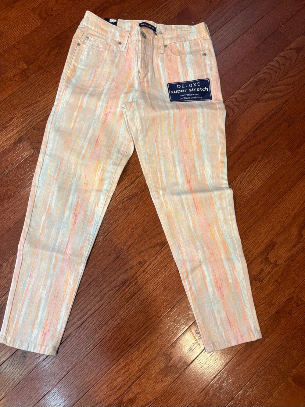 Bandolino Pastel Striped Ankle Jeans - Peach, Mint, Cream - Picture 2 of 4